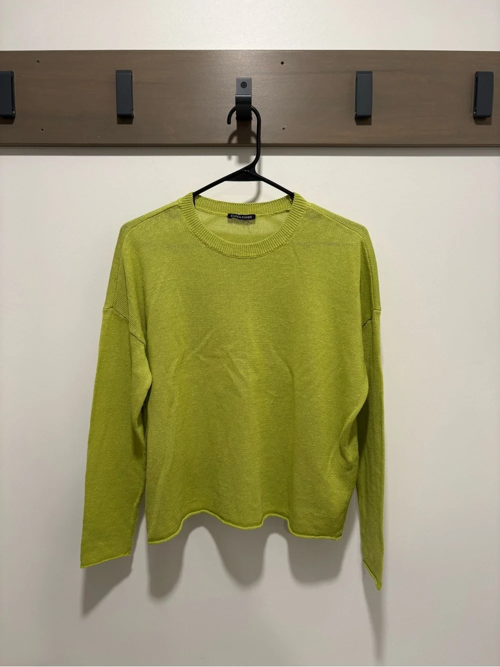 Eileen Fisher Organic Linen Cotton crewneck Sweater Lime Green Pullover L